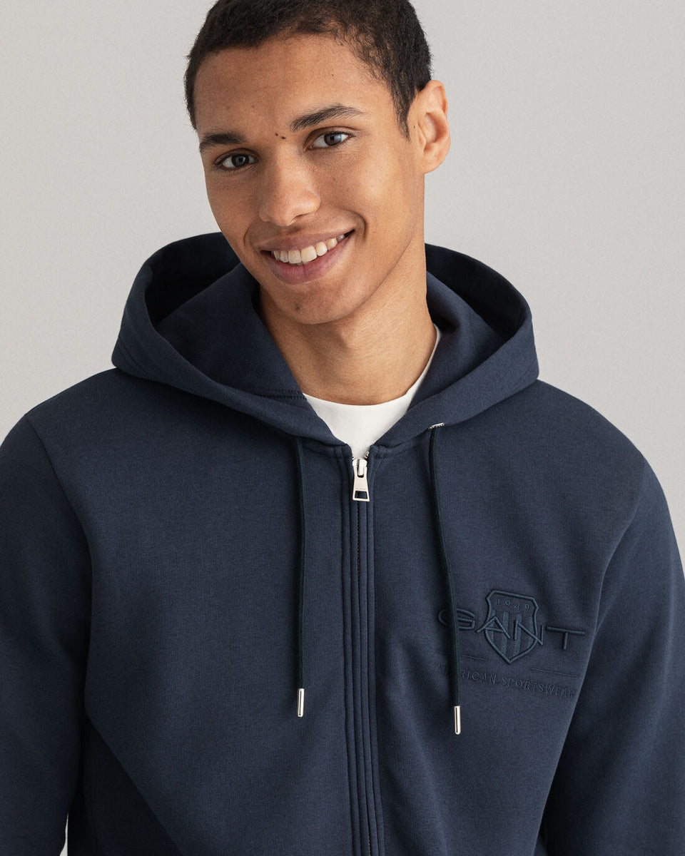 GANT - Tonal Archive Shield Zip Hoodie, Evening Blue, GANT