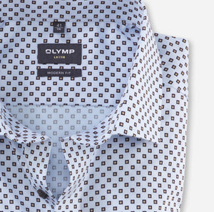 OLYMP - Modern Fit, Light Blue Squared Pattern