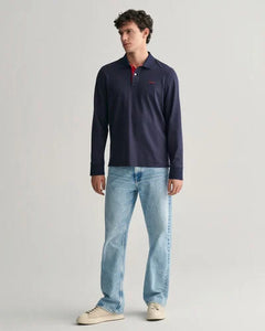 GANT - Reg Contrast Pique LS Rugger, Navy (M & L Only)