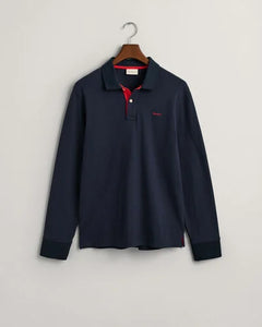 GANT - Reg Contrast Pique LS Rugger, Navy (M & L Only)