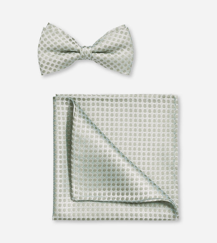 Olymp- Bow Tie/ Pocket Square Silk Pokadot Set, Putty