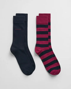 GANT - 2 Pack Barstripe & Solid Socks, Rich Wine