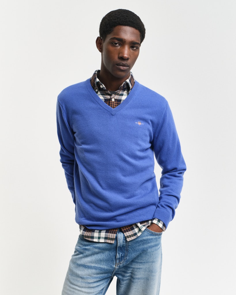 GANT - Extrafine Lambswool, V Neck, Light Blue