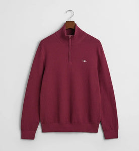 GANT - Cotton Micro Textured Half Zip, Wine Red (M, 2XL only)