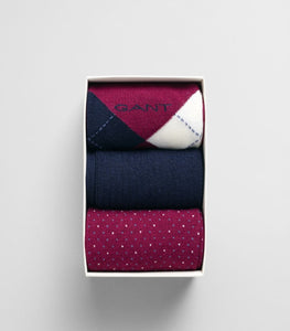 GANT - Argyle Socks 3-Pack Gift Box, Rich Wine