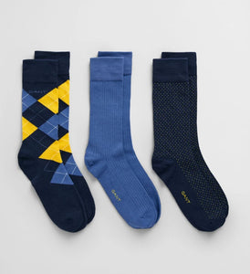 GANT - Argyle Socks 3-Pack Gift Box, Evening Blue