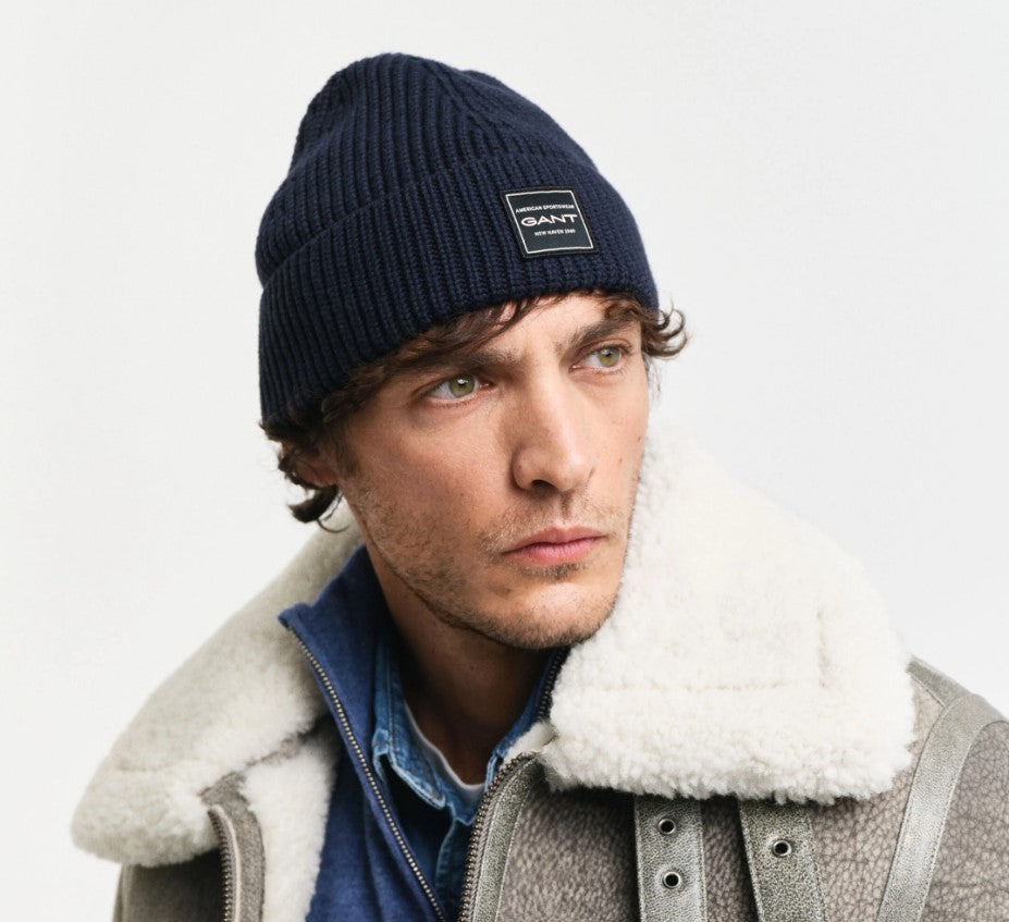 GANT - Cotton Ribbed Beanie, Navy