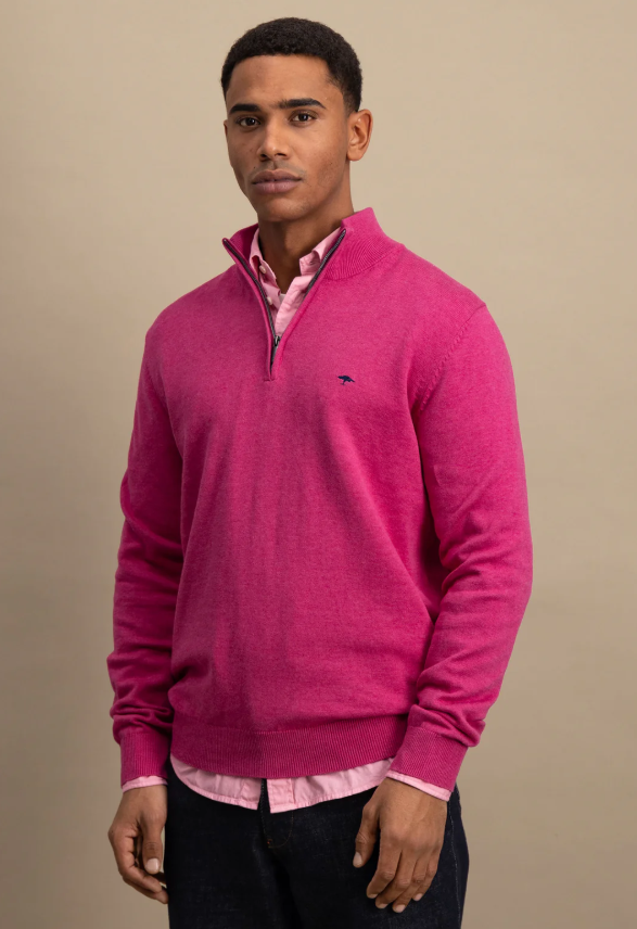 Fynch Hatton - Half Zip Knit Jumper, Magenta