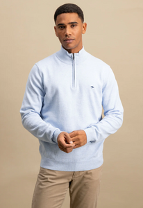 Fynch Hatton - Half Zip Knit Jumper, Light Blue