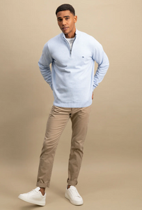 Fynch Hatton - Half Zip Knit Jumper, Light Blue