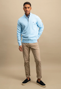 Fynch Hatton - Half Zip Knit Jumper, Splashy Blue