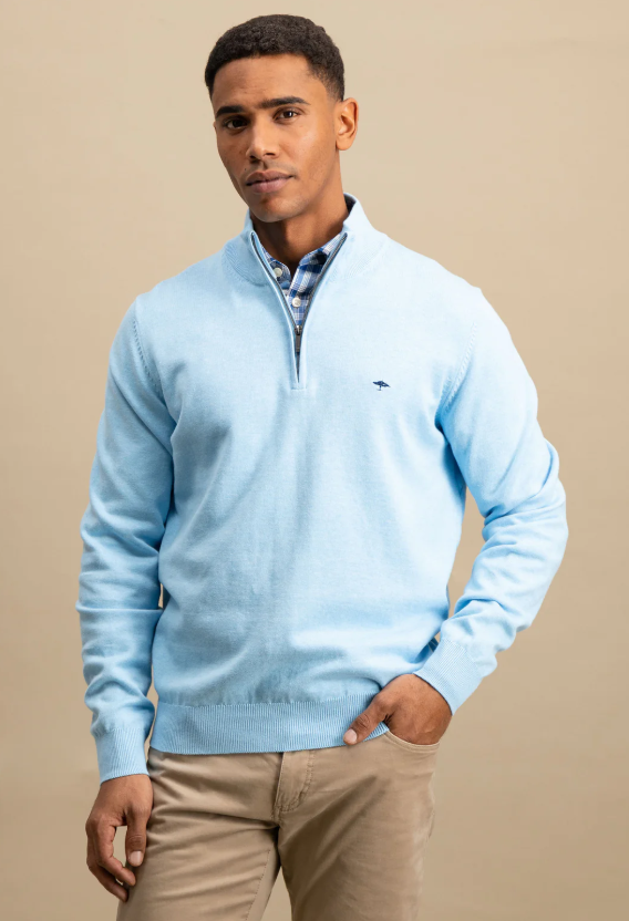 Fynch Hatton - Half Zip Knit Jumper, Splashy Blue