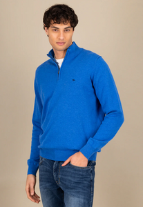 Fynch Hatton - Half Zip Knit Jumper, Strong Blue