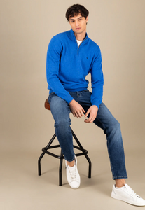 Fynch Hatton - Half Zip Knit Jumper, Strong Blue