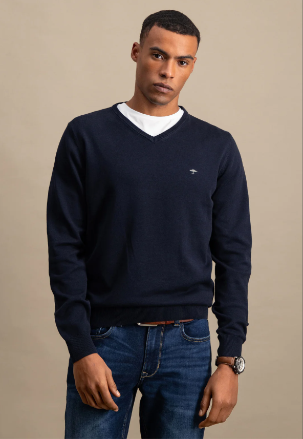 Fynch Hatton - V-Neck Jumper, Navy