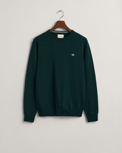 GANT - Superfine Lambswool C-Neck Sweater, Tartan Green