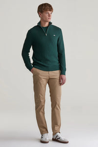 GANT - Cotton Textured Half Zip, Tartan Green