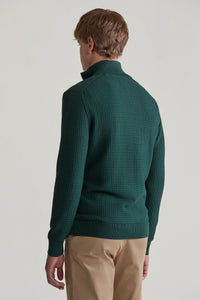 GANT - Cotton Textured Half Zip, Tartan Green